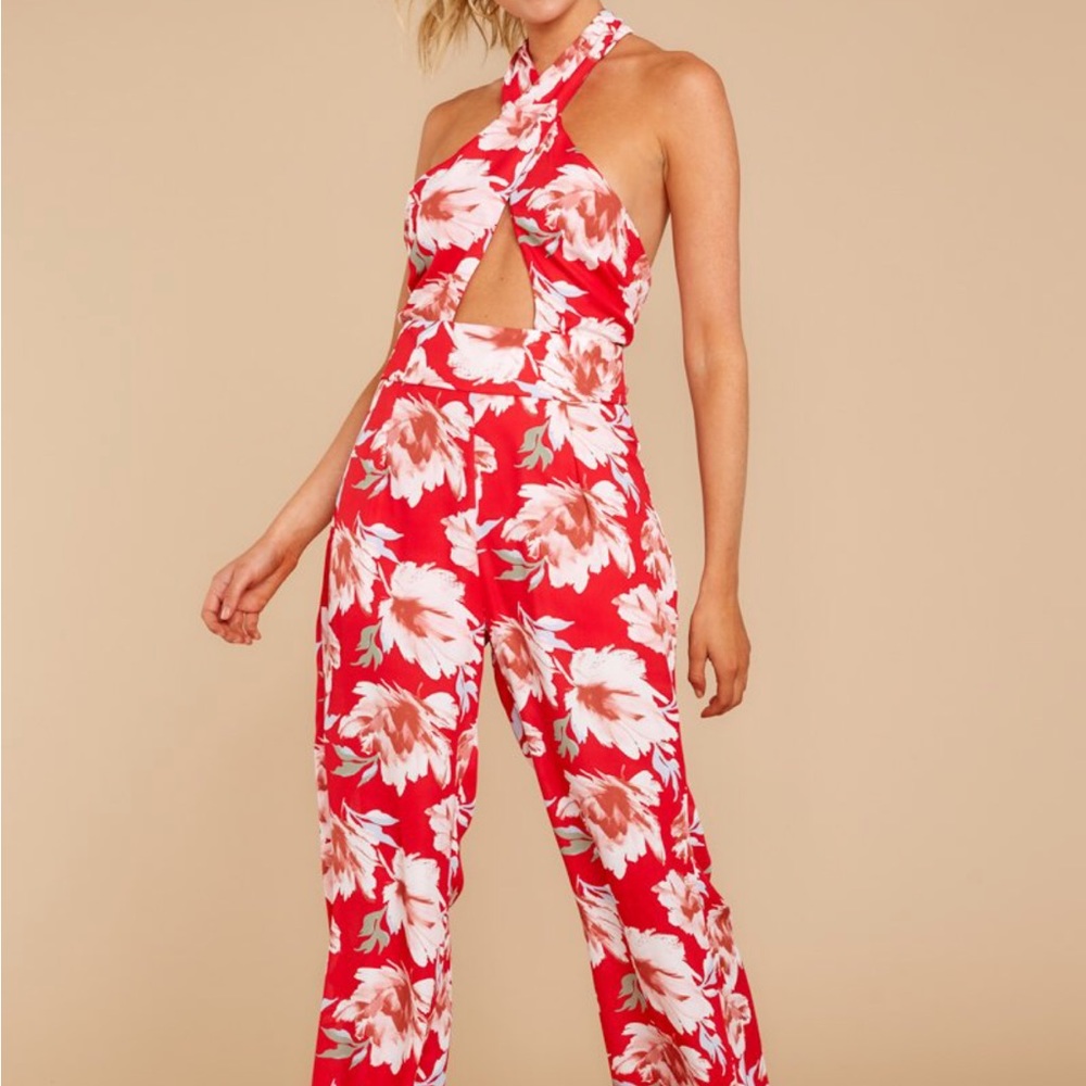 Red Dress Boutique Floral Cut Out Jumpsuit Size Large